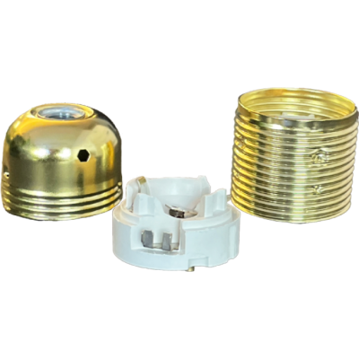 Metallfassung E27 mit Erde und Aussengewinde vermessingt
