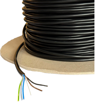 Cable round 5x0.75mm2 black with steel core Ø7.8mm 50m