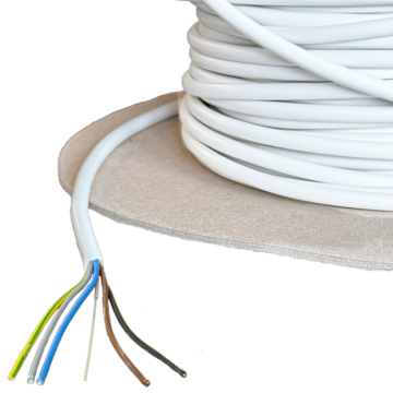 Cable round 5x0.75mm2 white with steel core Ø7.8mm 50m