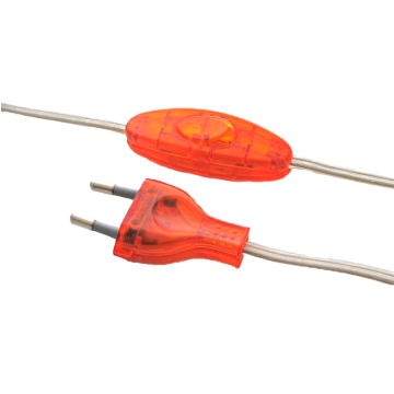 Supply cable Tdlf 2x0.75mm2 with Euro plug and intermediate switch transparent/orange 200cm